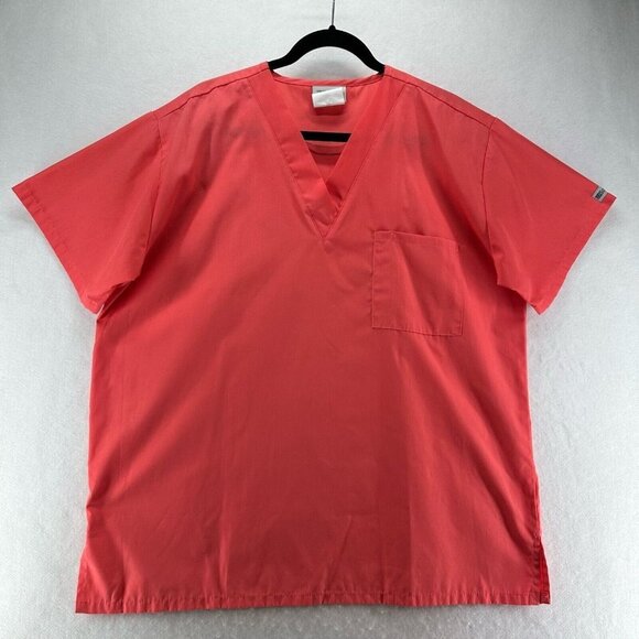 UA Scrubs Top Mens Size L V-Neck Short Sleeve Medical Uniform Melon Orange - Picture 1 of 10